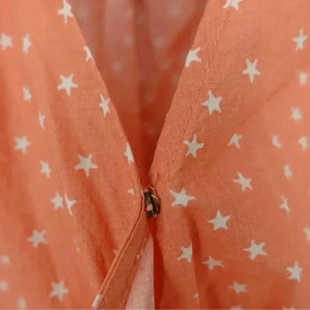 Madewell Wrap Top Women’s Pink Star Scatter Puff Sleeve V Neck Cropped Size XXS